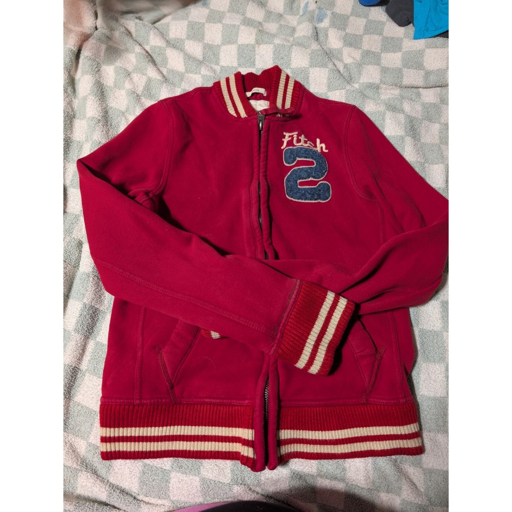 Abercrombie & Fitch Full Zip Varsity‎ Jacket Red College Prep Athleisure Sz S A2